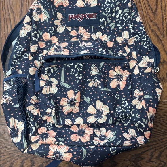 Jansport Black Backpack with Floral Pattern - Picture 1 of 5
